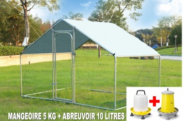 ENCLOS POUR POULES ET AUTRE VOLAILLE 6 M2 + KIT ABREUVOIR ET MANGEOIRE