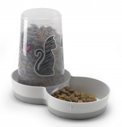 DISTRIBUTEUR CROQUETTES & EAU POUR CHAT ''CATS IN LOVE'' AVEC IMPRESSION
