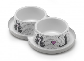 DOUBLE GAMELLE POUR CHAT ''CATS IN LOVE'' AVEC IMPRESSION