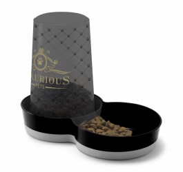 DISTRIBUTEUR CROQUETTES & EAU POUR CHAT ''LUXURIOUS'' AVEC IMPRESSION
