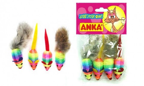 JOUET CHAT LOT 4 SOURIS ARC EN CIEL