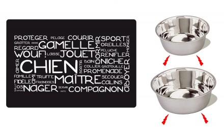 SET DE 2 GAMELLES CHIEN INOX + TAPIS AIMANTES 