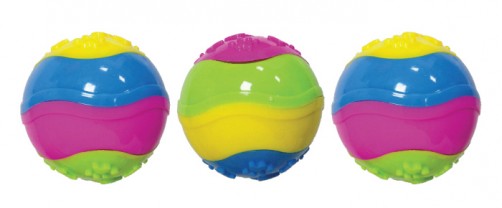 JOUET POUR CHIEN BALLE CAOUTCHOUC MULTICOULEURS AVEC ORGANE SONORE