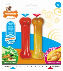 JOUET POUR CHIOT NYLABONE PUPPY PACK 2 OS POULET & LEGUMES