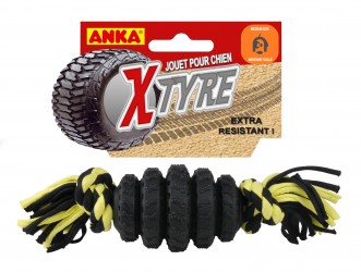 JOUET POUR CHIEN EN CAOUTCHOUC AVEC CORDE A NOEUDS EXTRA RESISTANT ''XTIRE''