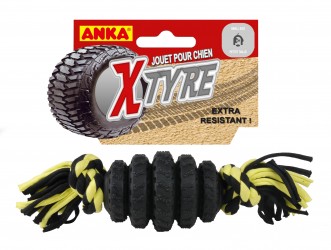 JOUET POUR CHIEN EN CAOUTCHOUC AVEC CORDE A NOEUDS EXTRA RESISTANT ''XTIRE''