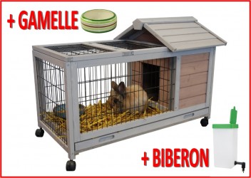 CAGE LAPIN INTERIEUR/EXTERIEUR ''DUNLAND'' + GAMELLE (AGRD0003) + BIBERON (AGRB0021)